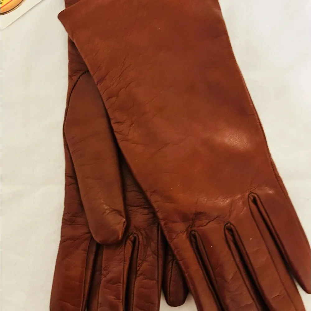 NWT Talbots Rich Brown Leather Gloves -Cashmere Lining -7